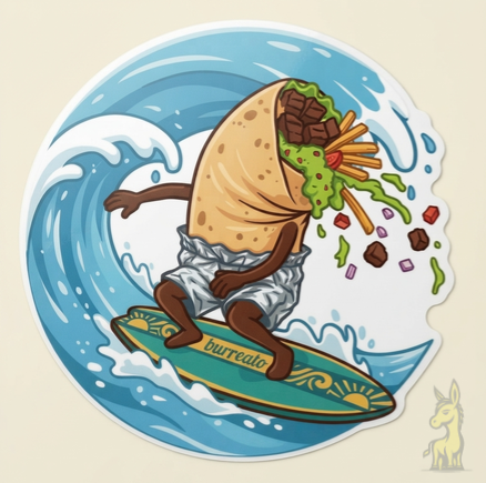 Surfing Burrito Vinyl Sticker