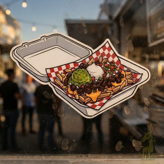 Carne Asada Fries Vinyl Sticker - loaded fries with guacamole, sour cream, and pico de gallo