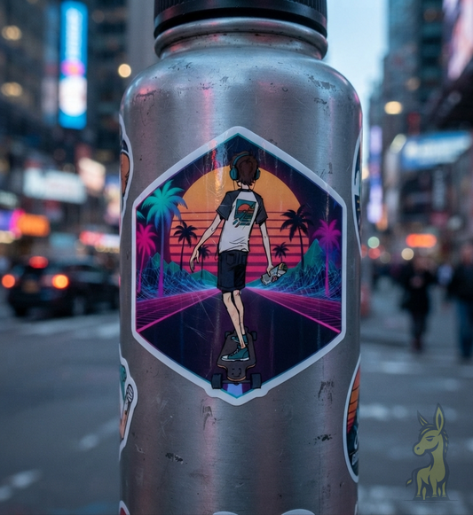 Synthwave Longboarder Vinyl Sticker
