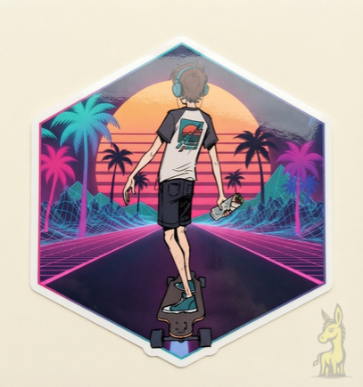 Synthwave Longboarder Vinyl Sticker