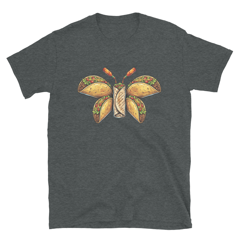 Burritofly Tee - a burrito-bodied, taco-winged creature with hot sauce bottle antennae