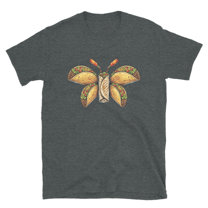 Burritofly Tee - a burrito-bodied, taco-winged creature with hot sauce bottle antennae