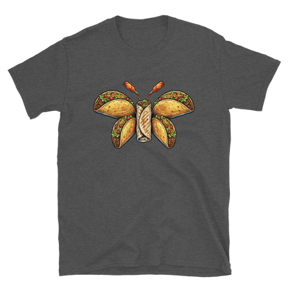 Burritofly Tee - a burrito-bodied, taco-winged creature with hot sauce bottle antennae