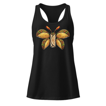 Burritofly Racerback Tank - a burrito-bodied, taco-winged creature with hot sauce bottle antennae