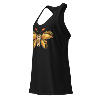 Burritofly Racerback Tank - a burrito-bodied, taco-winged creature with hot sauce bottle antennae