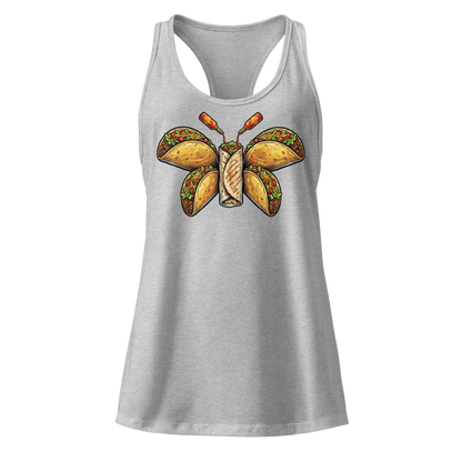 Burritofly Racerback Tank - a burrito-bodied, taco-winged creature with hot sauce bottle antennae