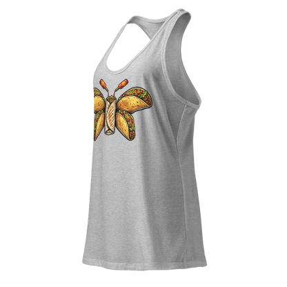 Burritofly Racerback Tank - a burrito-bodied, taco-winged creature with hot sauce bottle antennae