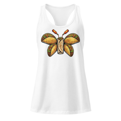 Burritofly Racerback Tank - a burrito-bodied, taco-winged creature with hot sauce bottle antennae