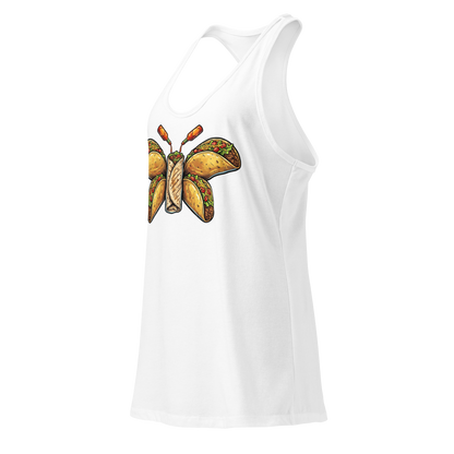 Burritofly Racerback Tank - a burrito-bodied, taco-winged creature with hot sauce bottle antennae