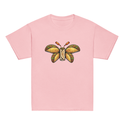 Youth Burritofly Tee - a burrito-bodied, taco-winged creature with hot sauce bottle antennae